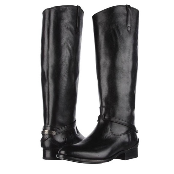 Frye Shoes - Frye Lindsey Plate Black Full Grain Leather Equestrian Riding Pull On Boots